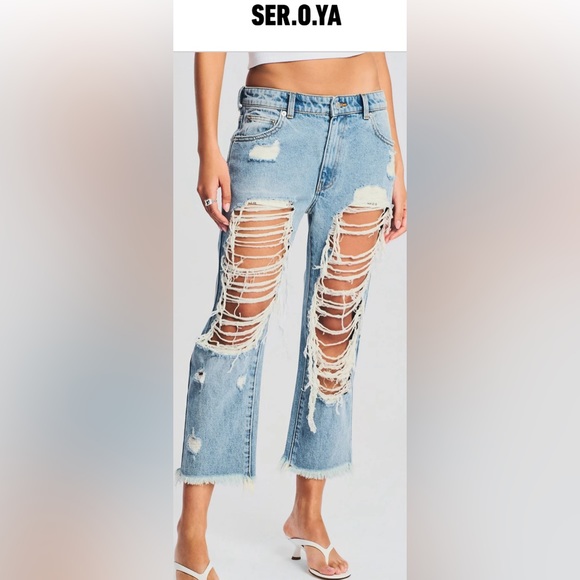 NWT SER.O.YA Omar Drop Crotch Boyfriend jeans size 26/24 coastline - Picture 2 of 16